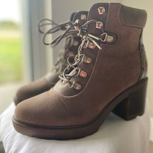 JustFab Women’s Combat style Boots w/ Snakeskin back